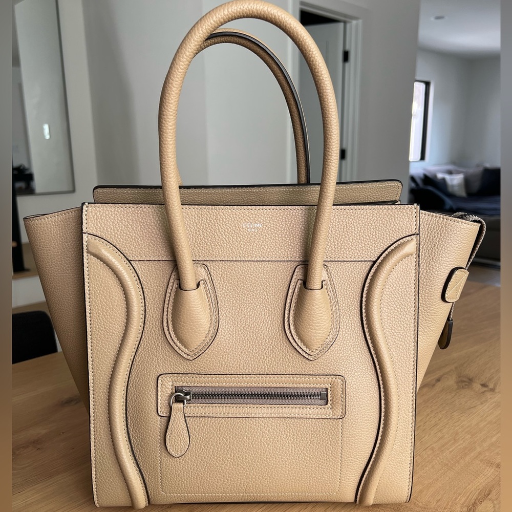 Celine Drummed Calfskin Micro Luggage Dune **EXCELLENT CONDITION**